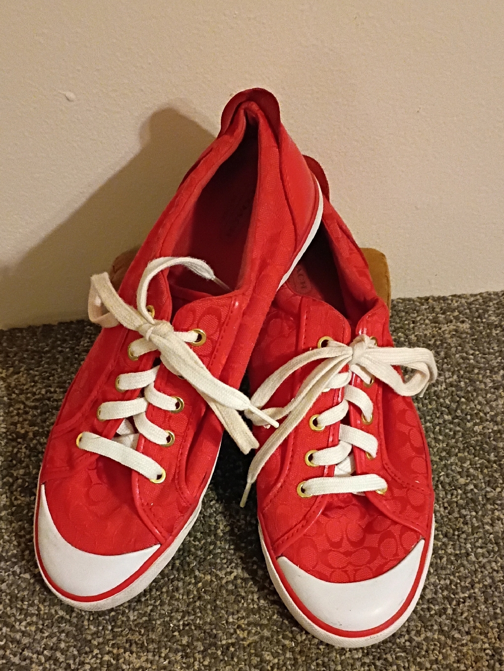 Coach Red Signature Canvas Lace-Up Sneakers Size 11